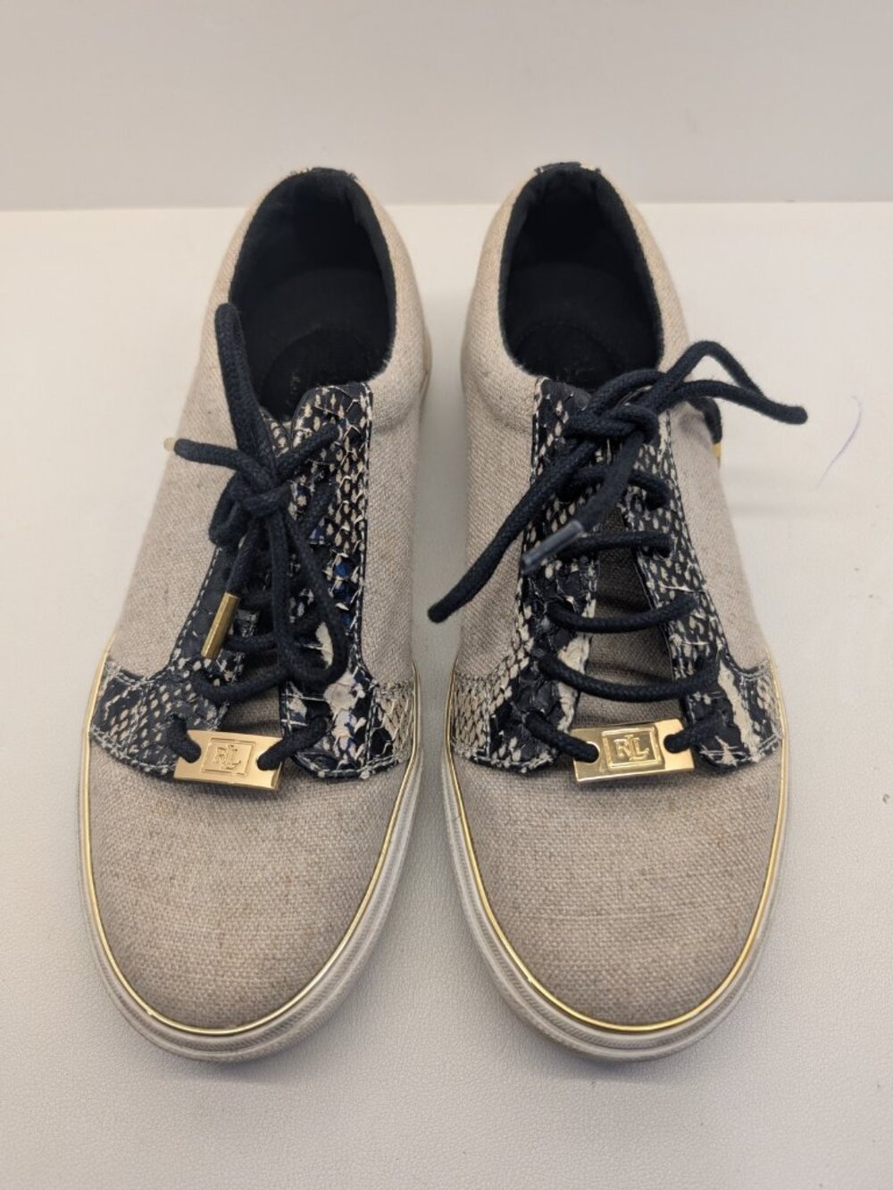 Lauren Ralph Lauren Women's Sneakers Canvas Snake Print Lace Up Shoes